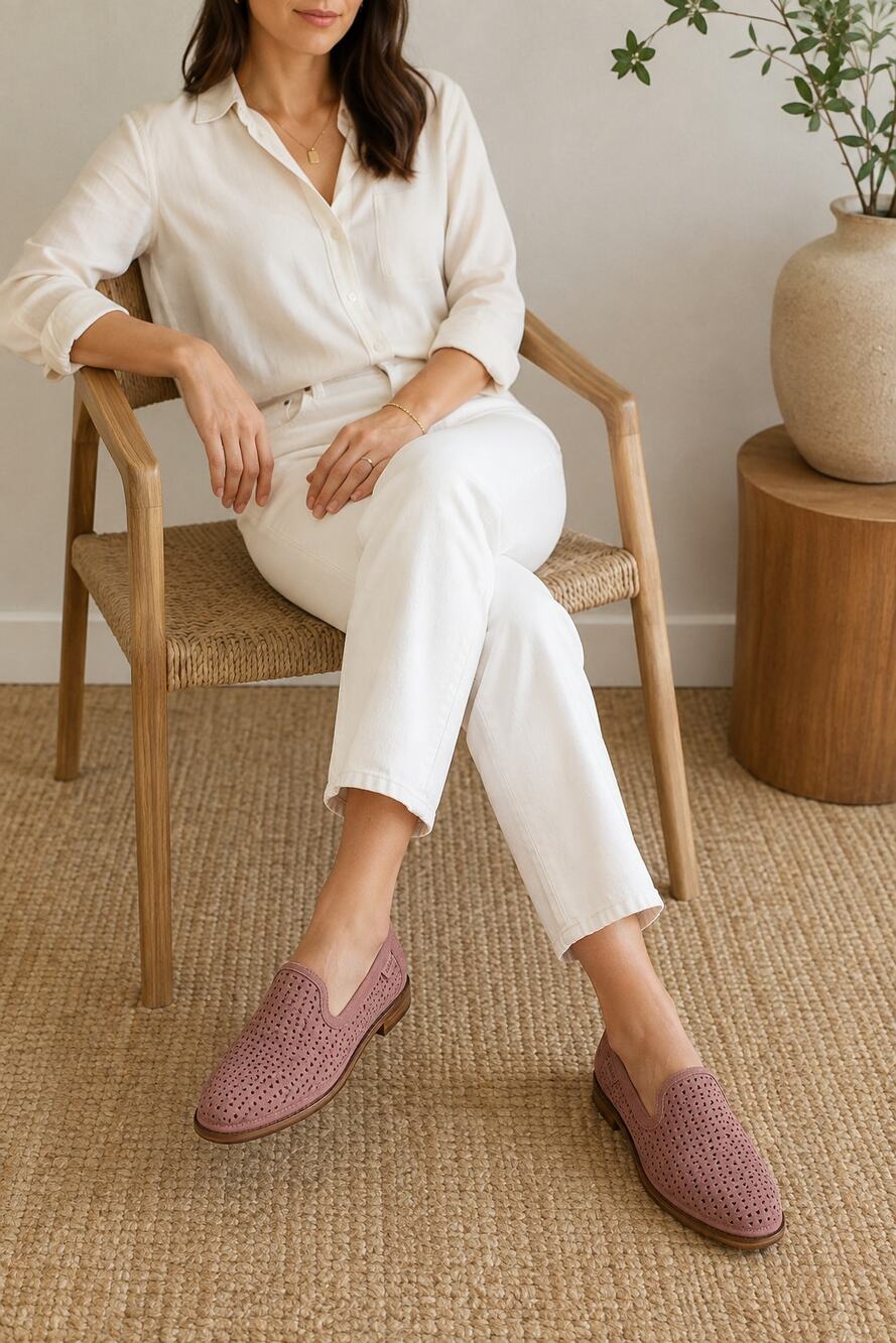 Trask Ali Perforated Slip-On Loafers in Pink size 8.5